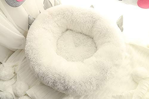BODISEINT Modern Soft Plush Round Pet Bed for Cats or Small Dogs, Mini Medium Sized Dog Cat Bed Self Warming Autumn Winter Indoor Snooze Sleeping Cozy Kitty Teddy Kennel (20” D x 8'' H, White)