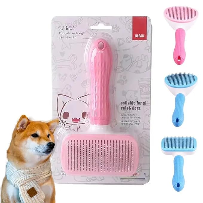Generic Pink Cat grooming brush, Pet hair brush with Massage Particles, Self Cleaning Dematting Comb for Dogs and Cats, Easy to Use, Ergonomic Handle Design