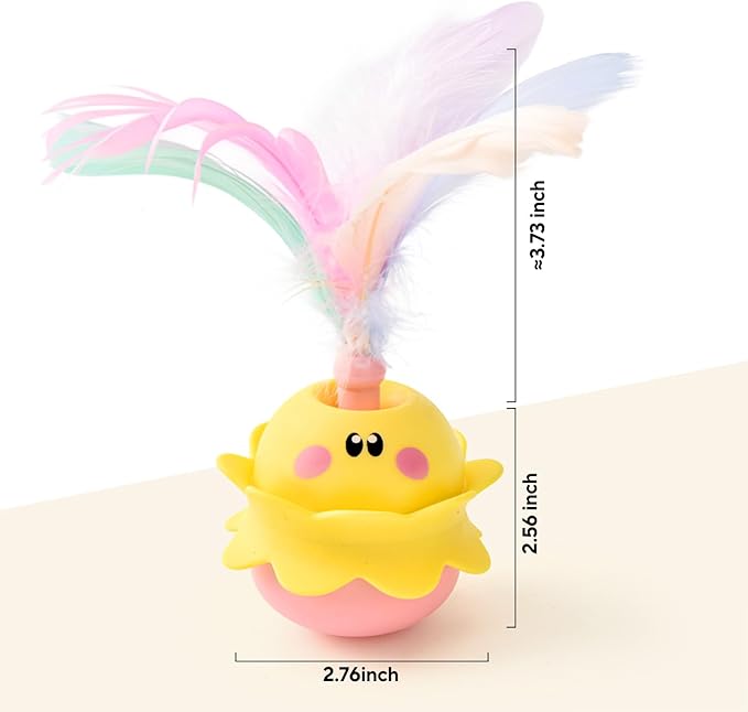 Interactive Automatic Cat Feather Toy, Rotating with LED Light, Rechargeable Electronic Chirping Toys for Indoor Cats, Yellow