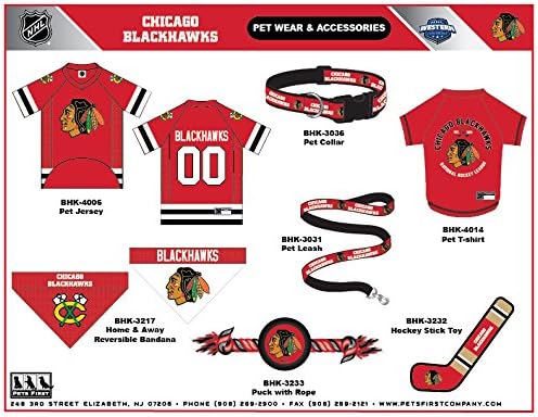 Pets First Dog Toy Tough Nylon with Inner Squeaker Licensed by NHL Chicago Blackhawks Hockey Stick Toy for Dogs & Cats. Play Hockey with Your Pet with This Licensed Dog Tough Toy