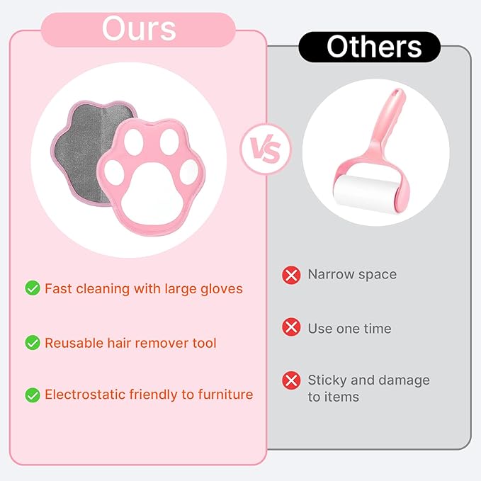 Mity rain 2PCS Pet Hair Removal Glove, Reusable Magical Brush Pet Hair for Cats & Dogs, Electrostatic Pet Hair Remover for Laundry, Carpet, Furniture, Car, Bedding, Easy Cleaning & Grooming Tool Pink