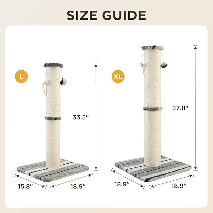 Joydeco Cat Scratching Post 38 Inches Heavy Duty and Thick Scratching Post Sisal Rope with Hanging Ball and Mice for Indoor Cats(Grey)
