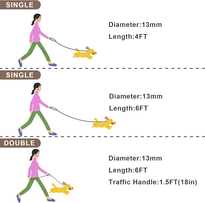 Rope Dog Leash with Two Handles, 6 Foot Heavy Duty Dog Leash with Aviation Aluminum Auto Locking Carabiner, Strong Nylon Pet Lead for Small, Medium, Large Dogs (Brown, 6FT-Two Handle)