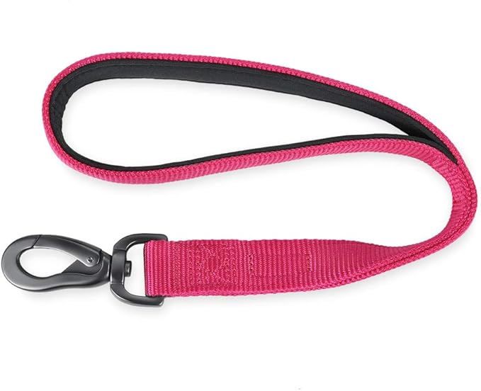 Hyhug Sturdy Nylon 18'' Short Leash with Comfortable Cushion for Giant Large Medium Boy and Girl Dogs -Daily Use Walking and Training. (18 Inches, Rose Red)