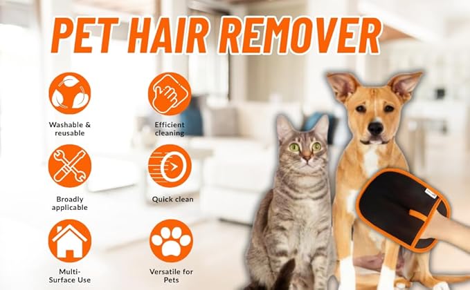 2 PC RivOcen Pet Hair Removal Brush Gloves, Electrostatic Reusable Cat Dog Hair Remover Grooming Glove Tool. Reusable Magic Brush Pet Hair Remover Tool for Carpet, Couch,Car Seat, Laundry.