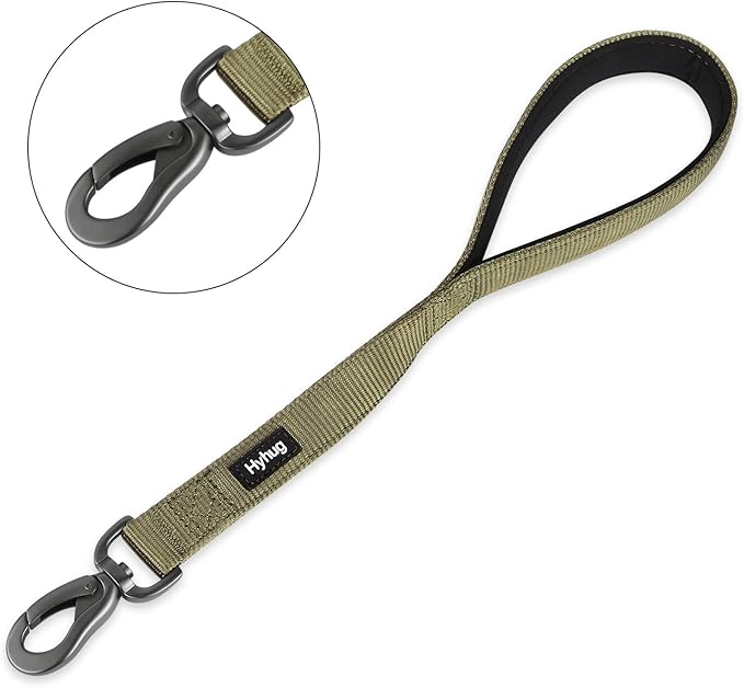 Hyhug Short Dog Leash Heavy Duty Nylon with Comfortable Padded Handle, Durable Training Pet Leashes for Small Medium Large Dogs (18 Inches, Military Green)