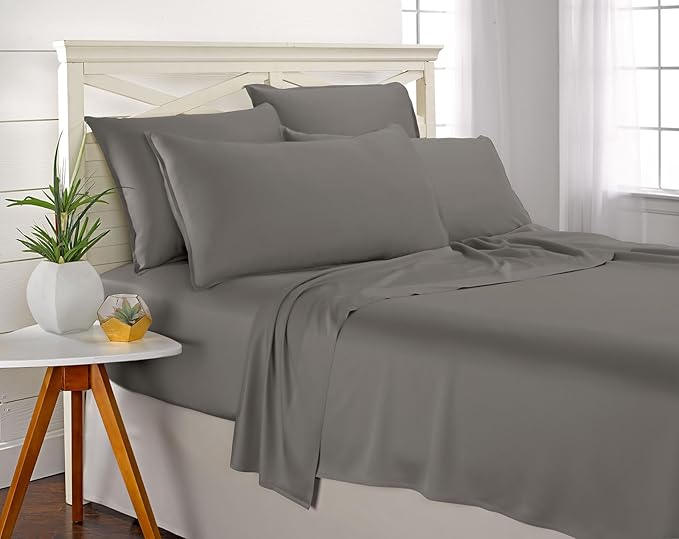 Pure Bamboo Queen Sheets, Genuine 100% Organic Viscose Derived from Bamboo Bed Sheet Set, Luxuriously Soft & Cooling, Double Stitching, 2 Year Quality Promise (Queen, Graphite)