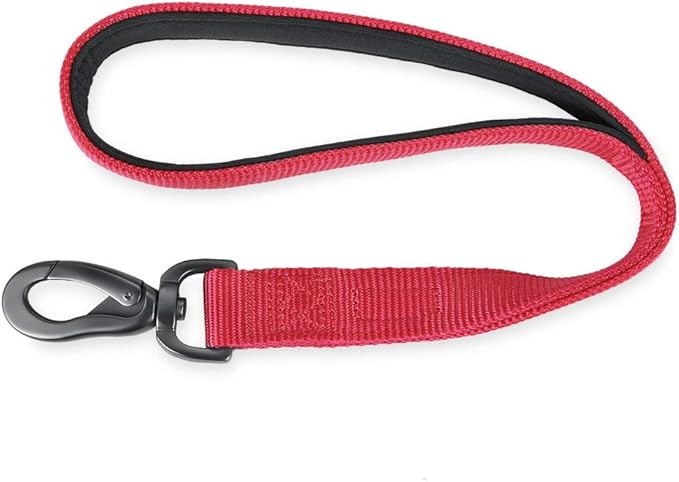 Hyhug Traffic Nylon 18 Inches Short Leash with Soft Neoprene Padded Handle for Giant Large Medium Boy and Girl Dogs - Professional Training, Daily Use Walking. (18 Inches, Red)