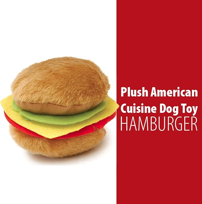 Jeffers Pet Plush American Grill Time Cuisine Dog Toys – 4.5" Squeaky Hamburger Plush Toys for Dogs – Chew, Cuddle, Interactive Play, Soft Durable Fabric, Puppy Gift, Christmas Stocking Stuffer