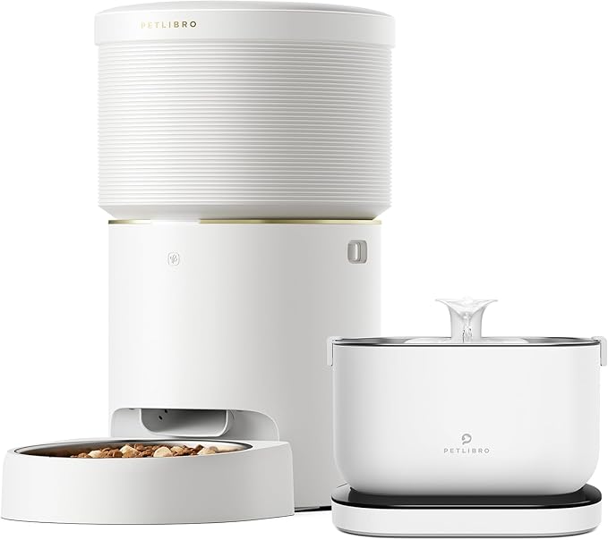 Bundle of PETLIBRO Cat Water Fountain,Wireless Pet Fountain Battery Operated,2.5L/84oz+ PETLIBRO 8L/3Cups Vacuum-Sealed Automatic Cat Feeders with 5G WiFi, Airtight Storage,87mm Large Food Tray