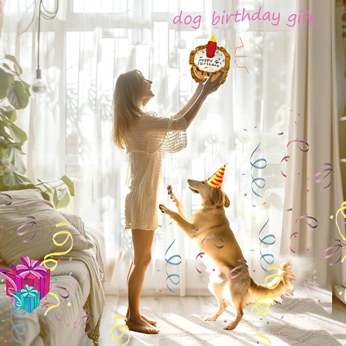 Birthday Dog Toys Crinkle Dog Toy Squeak Cake Toy Aggressive chew Toys for Puppy Sandwiches Pizza Party Dog Toy Interactive Birthday Toy with 3 Pack for Dog Birthday