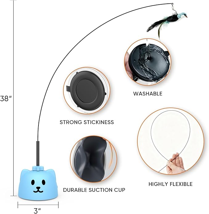 Interactive Cat Toys for Indoor Cats - Automatic Flying Bird Feather Toy, USB Rechargeable Electric Cat Teaser with Strong Suction Base, Smart Motion Activated Self-Play Enrichment Toy for Bored Cats