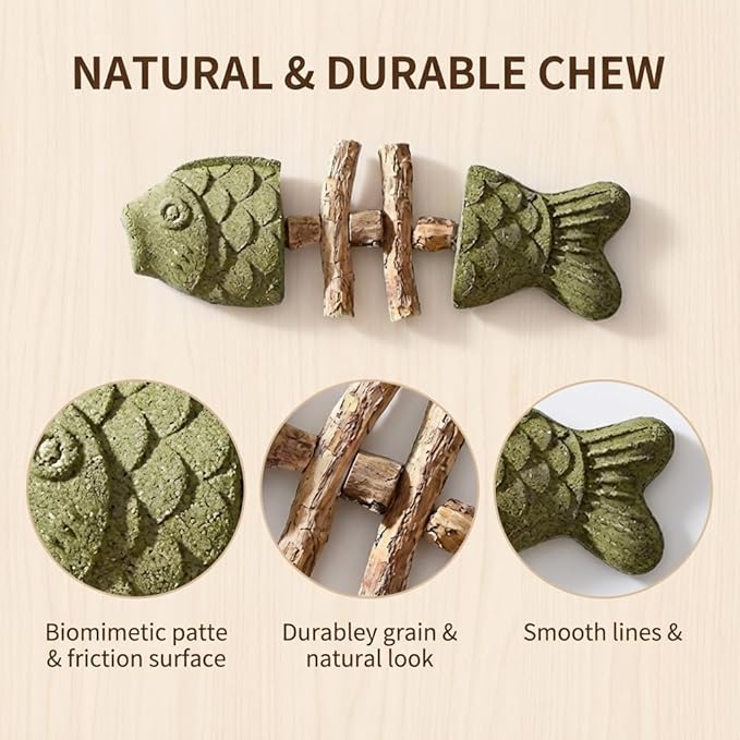 Purrident—2026 New Creative Fish Bone Cat Toy Natural cat Dental Chews Fishbone Shape with Catnip & Silvervine Durable Feline Tooth Care Tool (A)