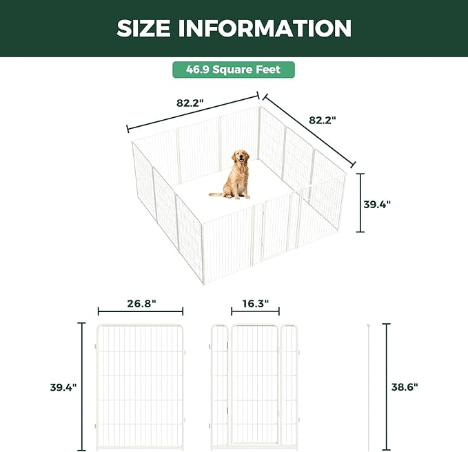 FXW Homeplus Unleashed Indoor Dog Playpen - Stress-Free and Safe Play, Heavy Duty 40 Inch 12 Panels Dog Pen for Medium and Large Dogs, White│Patented