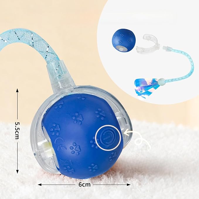 Rocfish Durable Interactive Cat Toys for Indoor Cats, Smart Automatic Cat Chase Ball Toy, Upgraded Speedy Tail Kitten Toy for Bored Indoor Adult Pets (New Blue)