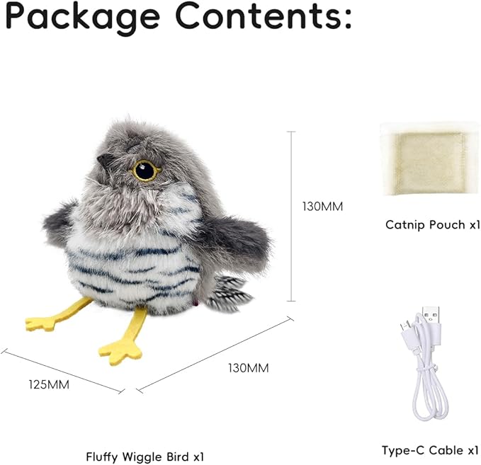 Petgravity Flapping Bird Cat Toy, Lifelike Chirp Tweet Kitten Toy, Rechargeable Touch Activated Cat Toy Interactive Catnip Toy Exercise Toys for All Breeds 5.1" (Gray)