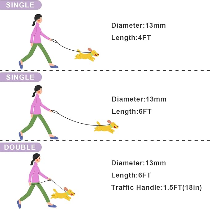 Rope Dog Leash, 6 Foot Heavy Duty Dog Leash with Aviation Aluminum Auto Locking Carabiner, Strong Nylon Pet Lead for Small, Medium, Large Dogs (Purple, 6FT)