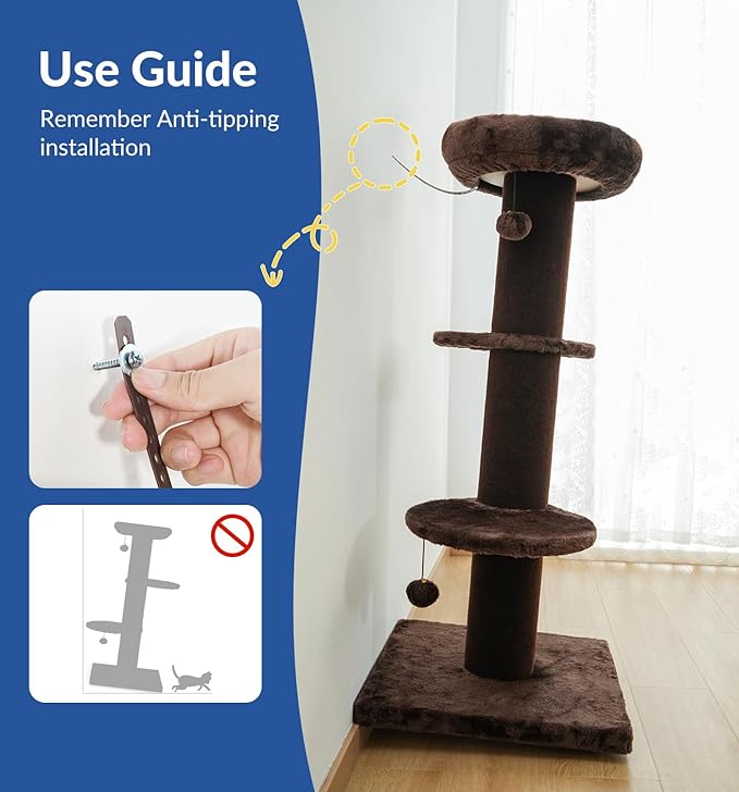 Cat Craft Cat Scratching Post with Bed Carpet Scratching Post with Perch Cat Pole for Indoor Cats Cat Tree Tower, Brown