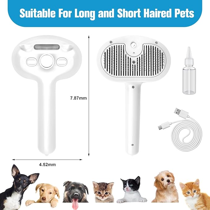 Steam Brush for Cats,4 in 1 Cat Steam Brush,Self-Cleaning Slicker Brushes for Dogs,Pet Spary Hair Removal Comb for Grooming Massage,Recharegable Cat Dog Hair Remover for Long&Short Haired Dogs White