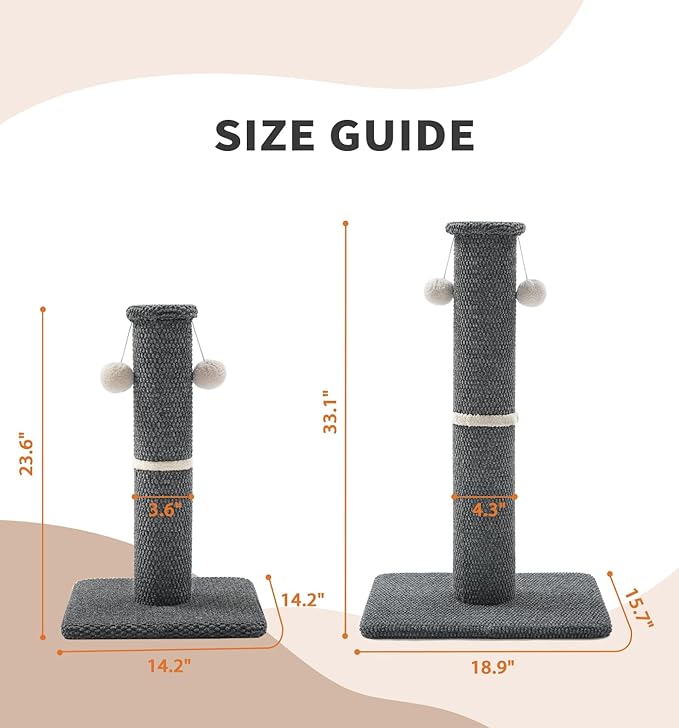 Made4Pets Tall Cat Scratching Post, 33" Modern Cat Scratcher with Hanging Balls, Heavy Duty and Thicker Scratching Post for Indoor Cats Adults, Sturdy Base Cat Scratch Post, Dark Grey