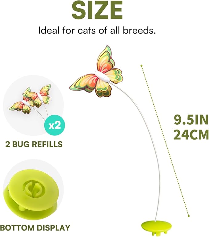 ALL FOR PAWS Butterfly Replacements for Automatic Cat Toys, Realistic Fluttering Butterfly, Upgraded Fabric Material for Durable and Continuous Play and Bat, Safe for Indoor Cats, 2Pack (Butterfly)