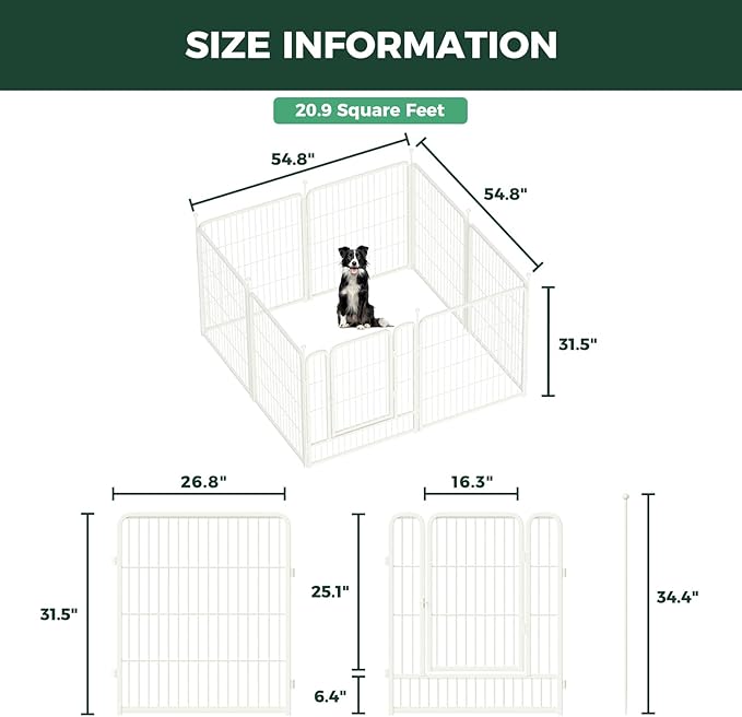 FXW Rollick Unleashed Dog Playpen for Indoor, Yard, RV Camping, 32 inch 16 Panels for Medium and Large Dogs, White│Patented