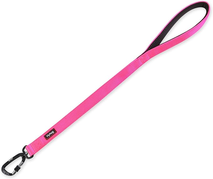 Hyhug Pets 24 Inches Heavy Duty Short Leash with Comfortable Handle and Lightweight Aviation Aluminium Clip Lead- for Large Medium Dogs Daily Necessities. (Hot Pink)