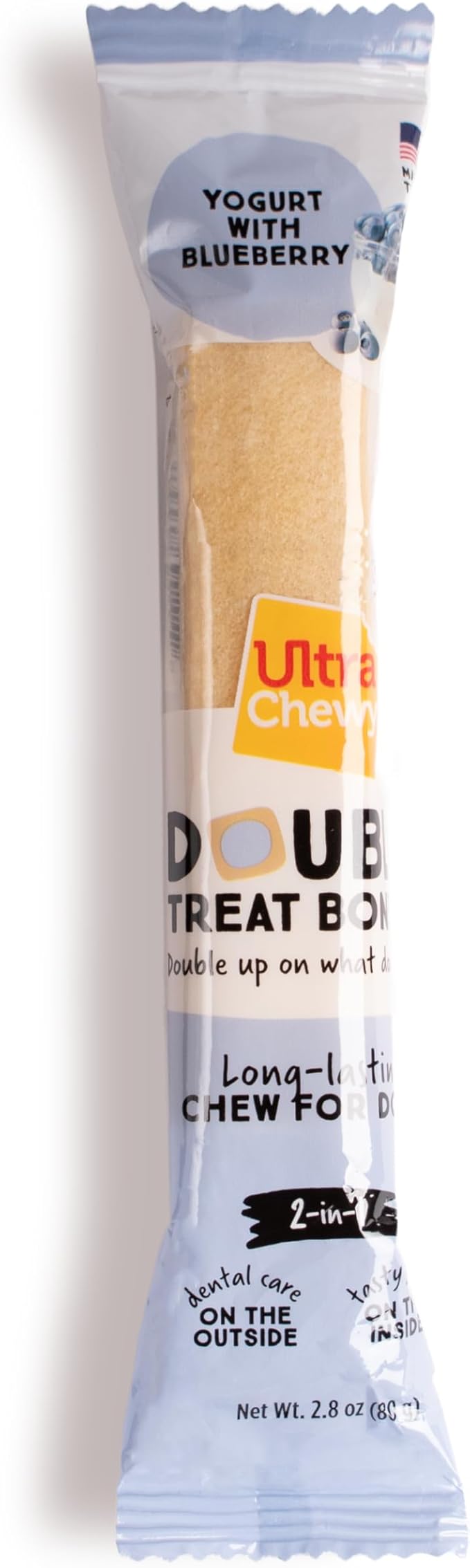Ultra Chewy Yogurt with Blueberry Double Treat Bones: Long-Lasting Dog Treats Made in USA for Large and Small Breeds, Highly Digestible (12 Count)