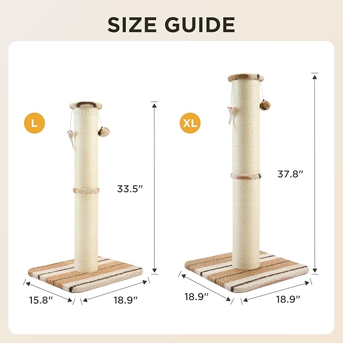 Joydeco Cat Scratching Post 38 Inches Heavy Duty and Thick Scratching Post Sisal Rope with Hanging Ball and Mice for Indoor Cats(Coffee)