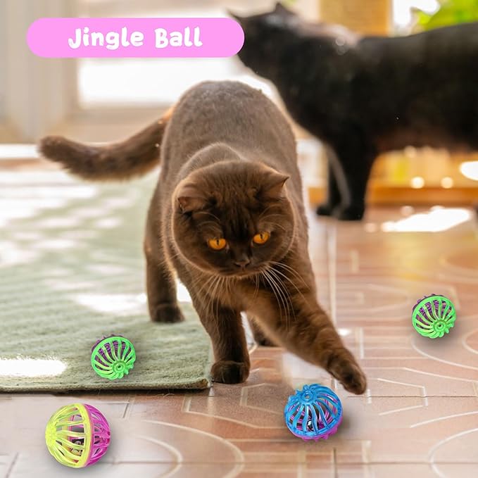 Cat Toys for Indoor Cats 40 PCS Kitten Toys Cat Interactive Toys Pack Including Cats Springs Sparkle Ball Pom Pom Ball Jingle Balls Tracks Balls
