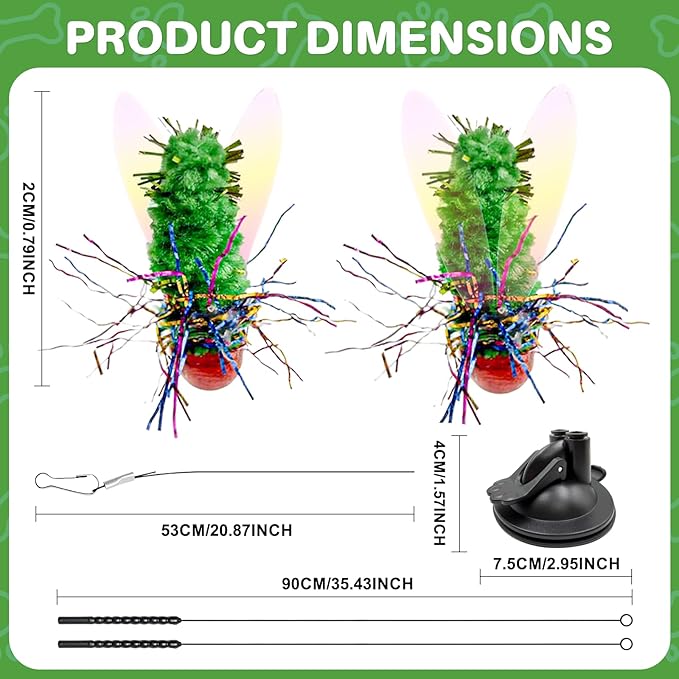 Interactive Cat Toy Replacement Head Green Fly with Suction Cup, Realistic Insect Wand Toy for Indoor Cats and Kittens, Great for Self-Play or Handheld Interaction, Encourages Hunting Instinct