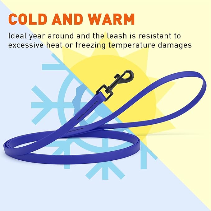 Dogline Biothane Waterproof Dog Leash Strong Coated Nylon Webbing with Black Hardware Odor-Proof Easy to Clean High Performance for Small or Large Dogs Made in USA 4 or 6 ft Lead, Blueberry Royal