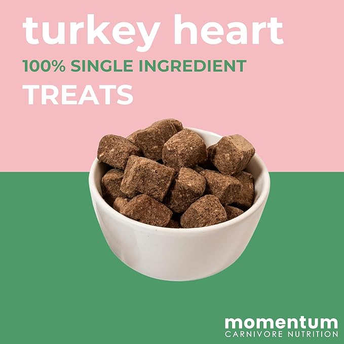 Momentum Carnivore Nutrition Freeze-Dried Turkey Heart Dog Treats & Cat Treats – Single-Ingredient, High-Protein, Grain-Free, Lean & Easily Digestible – Made in USA – 3 oz Bag