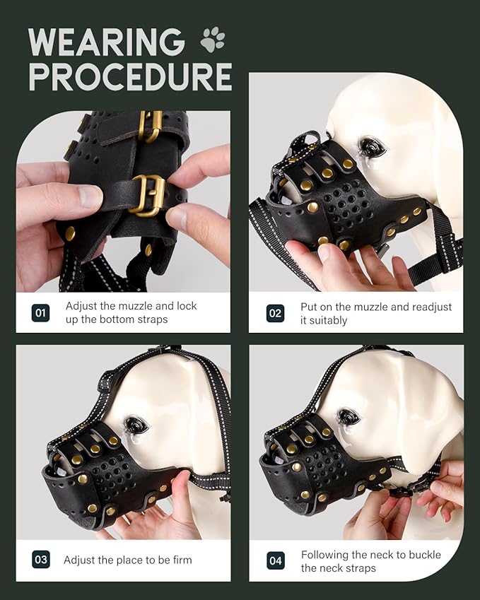 Dog Muzzle, Leather Basket Soft Muzzles Medium Large Breeds, Pitbull Dog Muzzle Amstaff Staffordshire Terrier, German Shepherd Dalmatian Doberman Adjustable (M)