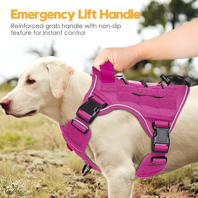 Heavy-Duty Tactical Dog Harness for Large Dogs, No Pull Adjustable Reflective Pet Vest with Molle System, K9 Military-Grade Control for Service Training, Outdoor & 10+ Breeds, Pink, Small
