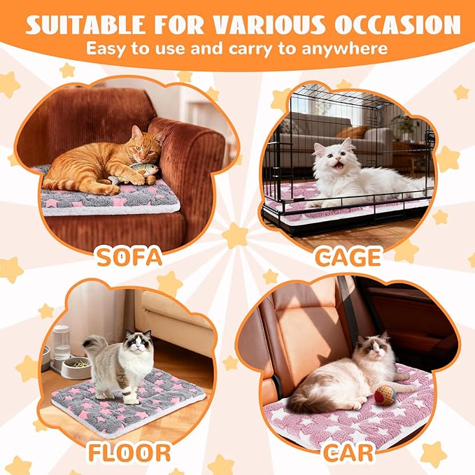2 Pcs Self Warming Cat Bed, Self Heating Pet Mat for Cats & Dogs Soft Calming Cat Bed Mat Reflects Body Heat Warm Washable Pet Pad for Crates, Floors, Indoor, Outdoor (24×16 Inch)