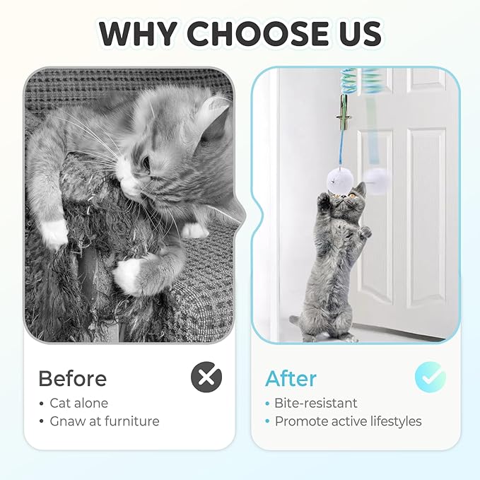 Drkicsy Hanging Spring Plush Cat Toy Ball, Hanging Cat Toys for Indoor Cats with Bell, Pet Spring Toy Interactive Toys for Cats Kittens Play Chase Exercise (Purple)