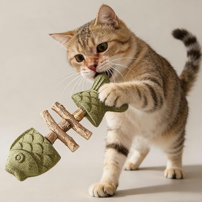 Purrident - Fix Cat Dental Health - Natural Dental Chew for Cats, Fishbone Shape Cat Teething Toy with Catnip, Durable Feline Tooth Care Tool for Indoor & Adult Cats (3PCS-B)