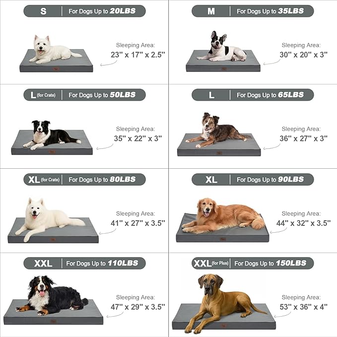 Outdoor Orthopedic Dog Bed, Waterproof Dog Bed for Large Dogs 36x27 Inch, Egg Crate Foam Pet Mat with Washable Removable Oxford Cooling Cover, Grey