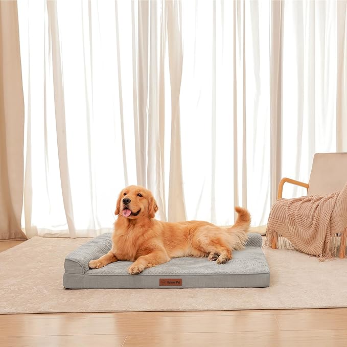 Orthopedic Dog Beds for Large Dogs, Memory Foam Dog Beds Large Sized Dogs, Washable Removable Cover, Nonskid Bottom, Waterproof, for Indoor, Outdoor, Crate & Car Use, 41x27x6 Inches, Light Grey