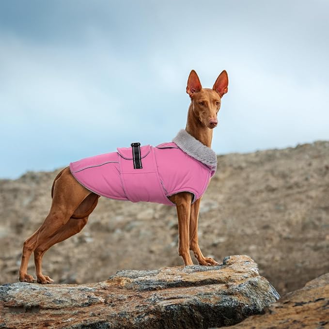 Lelepet Warm Dog Coats for Extra Large Dogs Waterproof Dog Winter Jacket Reflective Pet Fleece Vest Windproof Cold Weather Coats with Adjustable Buckle & Leash Hole, Pink, XXXL
