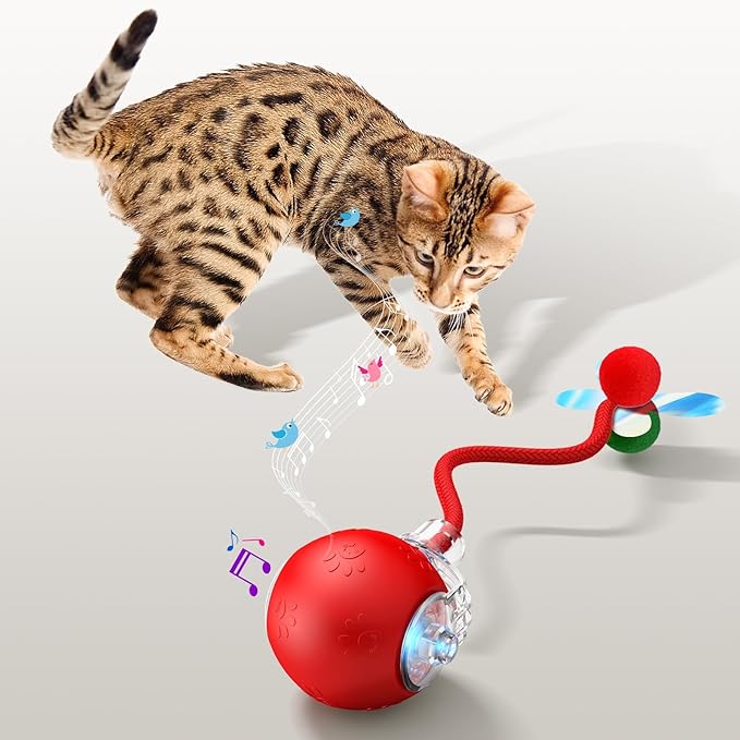 Interactive Cat Toys for Indoor Cats - Pet toys with Speedy Tail 2.0, Christmas Birthday Gift Cat Toys for Bored Indoor Adult Cats, Motion-Activated, 2025 New Upgraded, USB Rechargeable (Red)