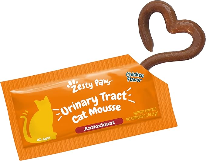 Zesty Paws Urinary Tract Mousse for Cats - Cranberry & D-Mannose - Kidney, Bladder & Urinary Tract Health - Cat Supplement with Vitamin B6, Live Bacteria & L-Arginine - Immune & Gut Support - 3ct