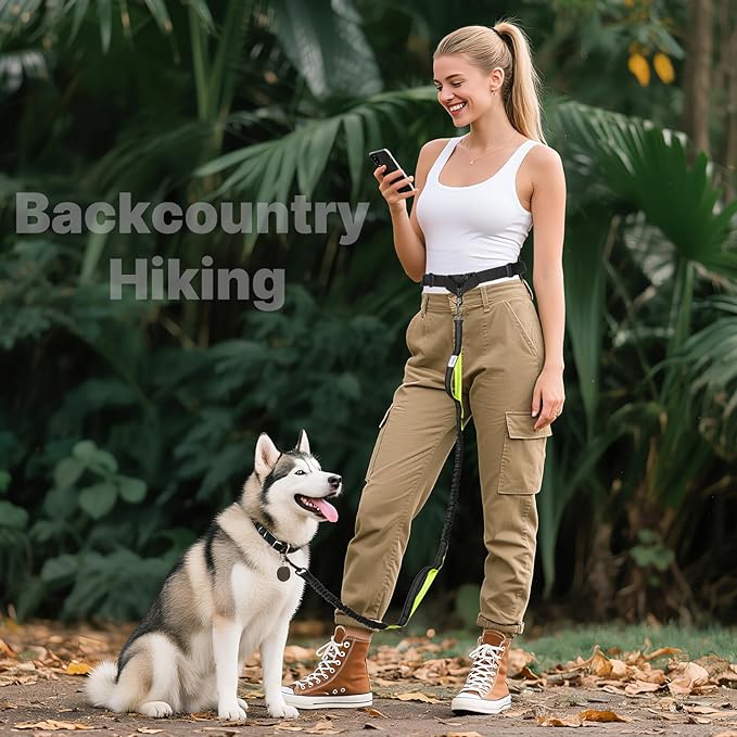 Hands Free Dog Leash for Medium Large Dogs, Waist Support Padded Bungee Dog Running Leash with Reflective Stitching for Walks, Jogging, Running, Hiking, and Dog Training