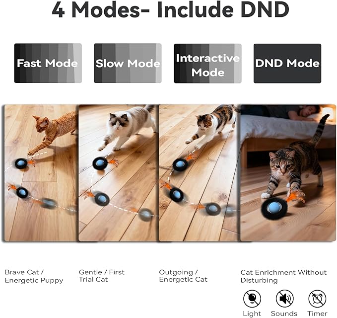 Interactive Cat Toy with Motion Activated Ball & 7-Hole Play Mat, Hide and Seek Exercise Game for Indoor Cats, Automatic Moving Cat Ball in Pouch, Rechargeable Kitten Toys