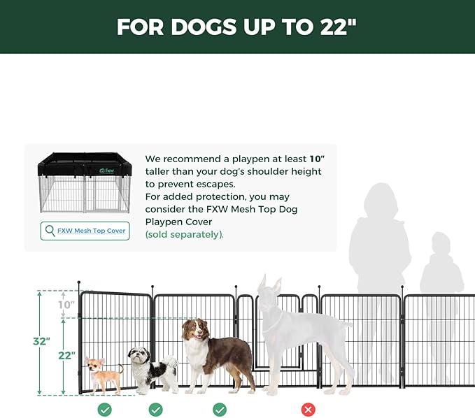 FXW Rollick Unleashed Dog Playpen for Indoor, Yard, RV Camping, 32 inch 8 Panels for Small and Medium Dogs, White│Patented