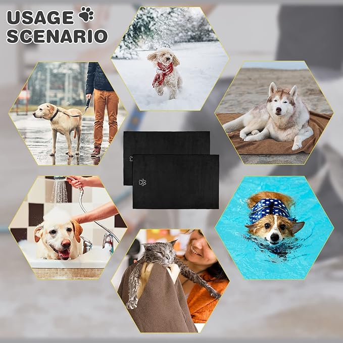 Chumia 4 Pack Dog Towels for Drying Large Microfiber Grooming Tools Absorbent Soft Bath Supplies with Embroidered Paw for Small Medium Pet Products(30 x 50 Inch,Black)