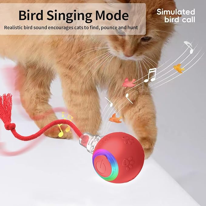 Interactive Cat Toys, Automatic Moving Cat Toys for Bored Indoor Adult Cats, Fast Rolling, Chirping & Motion-Activated Kitty Toys, Fun Gift for Cats with Speedy Tail 2.0, USB Rechargeable (Red)