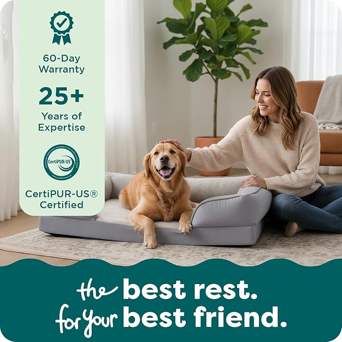 FurHaven Cooling Gel Dog Bed for Large Dogs, Perfect Comfort Sofa Bed with Cool Gel-Top Foam & Solid Orthopedic Foam Base for Joint Support, Washable Cover, Jumbo XL, Plush & Velvet, Granite Gray