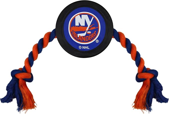 Pets First NHL New York Islanders Puck Toy for Dogs & Cats. Play Hockey with Your Pet with This Licensed Dog Tough Toy Reward!